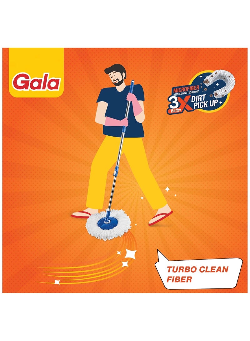 Gala Spin Mop Extendable Handle/Stick Rod with Microfiber Refill (150750), White & Blue finish - Image 2